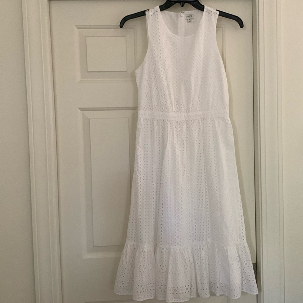 J Crew white eyelet sleeveless dress.